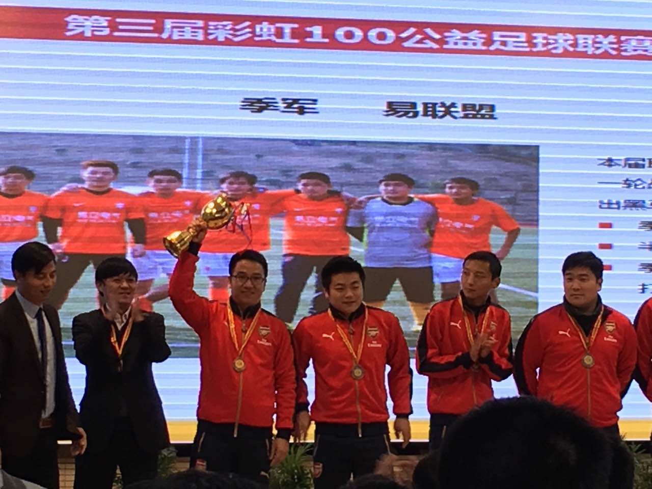 我公司球队“易联盟”在第三届彩虹100公益足球联赛中荣获季军